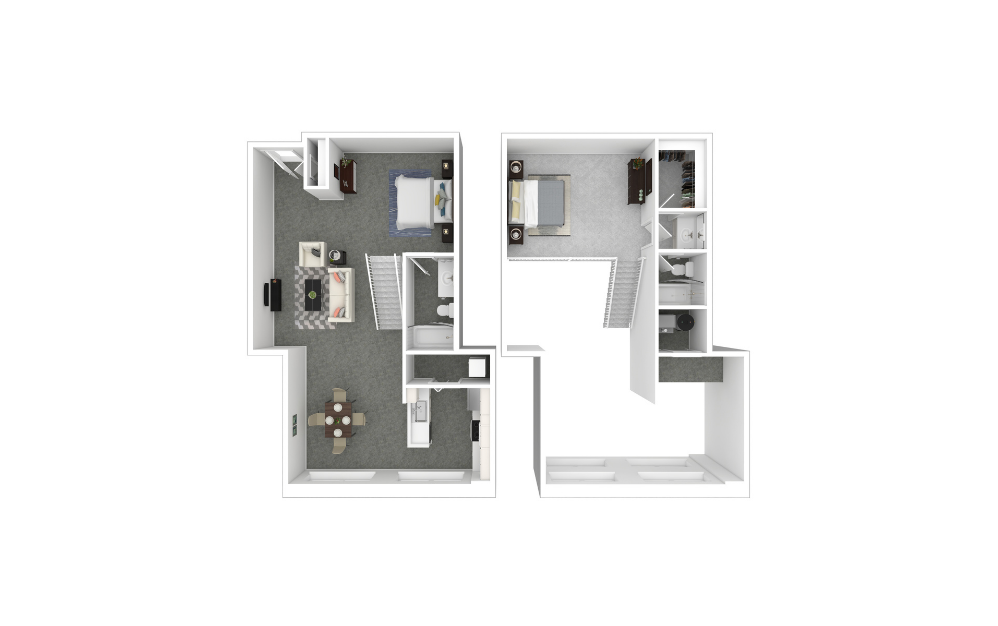 Floor plan for 2 beds, 2 baths, 1147 sqft